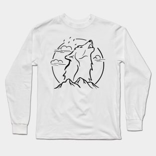 Wolf Howling Line Art Long Sleeve T-Shirt